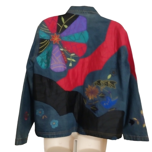 Chico's Design Cotton/Silk Beaded Embroidered Jean Jacket Sz 2 (L) - Picture 5 of 7